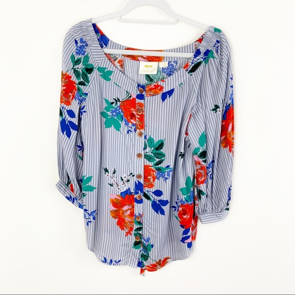 Maeve Lilorne Striped Floral Button Down Top - Picture 5 of 14